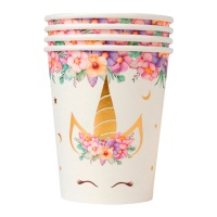 Gobelets Licorne Florale de 266 ml - 8 unités