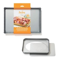 Moule rectangulaire pour tarte flambé avec fond amovible en acier de 32 x 22 x 3,5 cm - Decora