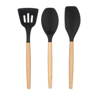 Kit d'ustensiles de cuisine en silicone et bois - 3 pièces