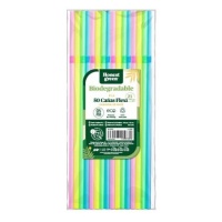 Pailles de 21 cm en amidon de maïs couleurs assorties flexibles - Honest Green - 50 unités