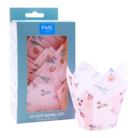 Capsules de tulipes en papier pour muffins fleurs roses - PME - 24 unités