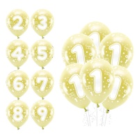 Ballons en latex Happy Bday avec numéros de 33 cm biodégradable - PartyDeco - 6 unités