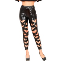 Leggings noirs avec des chauves-souris simulation de cuir