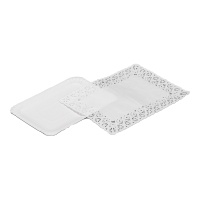 Plateau rectangulaire de 21 x 14 cm en carton avec napperon - 4 unités