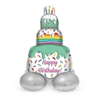 Ballon de gâteau Joyeux Anniversaire pastel avec base de 72 cm - Folat