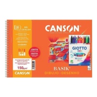 Ensemble Bloc Basik 150 gr 20 feuilles + 12 crayons de cire Giotto - Canson