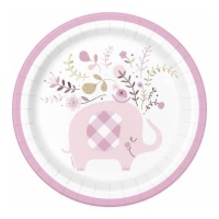 Assiettes Pink Elephant Floral de 18 cm - 8 unités