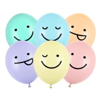 Ballons en latex assortis avec visage souriant de 30 cm - PartyDeco - 6 unités