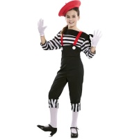 Costume de mime avec bretelles rouges pour fille