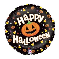 Ballon rond citrouille Happy Halloween de 46 cm - Grabo