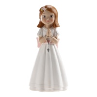 Figurine pour gâteau de ma première communion fille avec chapelet de 16 cm