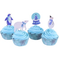 Capsules pour cupcakes avec décors de bonhomme de neige - 24 unités