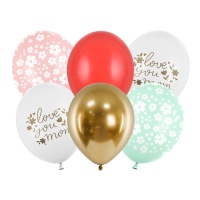 Ballons en latex Love you Mum de 30 cm - PartyDeco - 6 unités