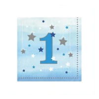 Serviettes du premier anniversaire bleu de 12,5 x 12,5 cm - 16 unités