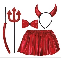 Ensemble de diable avec tutu, serre-tête, noeud papillon et trident pour enfant - 5 pièces