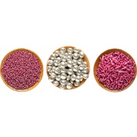 Kit de sprinkles assortis argent et rose - 85 gr