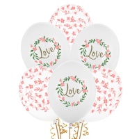 Ballons en latex Love & Leaves de 30 cm - PartyDeco - 50 unités