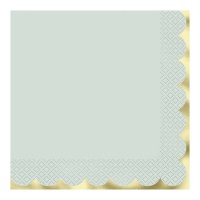 Serviettes vert pastel avec bordure dorée de 16,5 x 16,5 cm - 16 unités