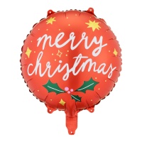 Ballon rond Merry Christmas rouge de 45 cm - PartyDeco