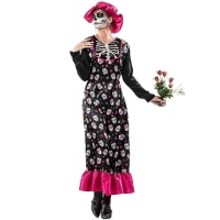 Déguisement de squelette Catrina avec chapeau pour femme