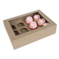 Boîte pour 12 cupcakes couleur kraft - 2 unités