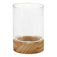 Bougeoir en verre avec base en bois de 11,5 x 16 cm - Giftdecor