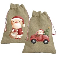 Sac de cadeaux en jute assorti de Noël 34 x 25 cm - 1 unité