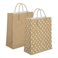 Sac cadeau de 23 x 18 x 10 cm de Noël couleur kraft - 1 unité