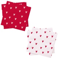 Serviettes à coeurs rouges ou blancs de 16,5 cm - 20 unités