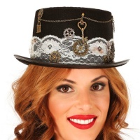 Chapeau Haut de Forme Steampunk en feutre noir