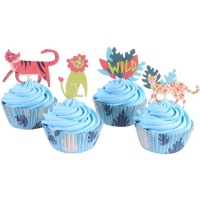 Capsules pour cupcakes avec piques d'animaux safari - 24 unités