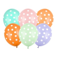 Ballons en latex assortis avec points blancs de 30 cm - PartyDeco - 6 unités