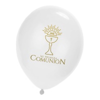 Ballons en latex pour Ma Première Communion avec calice doré de 23 cm - 6 unités