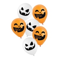 Ballons en latex citrouilles et fantômes Boo - 6 unités