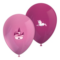 Ballons en latex avec licorne et château de 30 cm - 6 unités