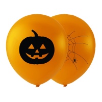 Ballons en latex citrouille et toile d'araignée pour Halloween de 74 cm - 2 unités