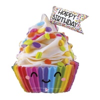 Ballon cupcake d'anniversaire coloré de 58 x 71 cm - Grabo