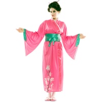 Déguisement de geisha rose et vert pour femme