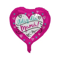 Joyeuse fête des mères Ballon coeur fuchsia 45cm