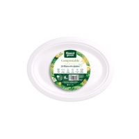 Plateau ovale de 26 x 19 cm en bagasse compostable blanc - 25 unités