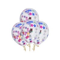 Ballons en latex avec confettis en forme d'étoiles de 30 cm - Folat - 4 unités