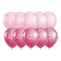 Ballons d'anniversaire roses avec couronne de 30 cm - 10 unités