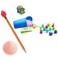 Poubelle avec poudres acides, jouet pour crayon et décalcomanie - 1 unité