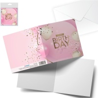 Carte d'anniversaire Joyeux Anniversaire rose et or