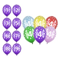 Ballons en latex d'anniversaire avec chiffres de 30 cm - PartyDeco - 6 unités