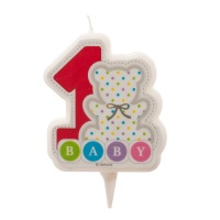 Bougie de premier anniversaire Ours de 7,5 cm