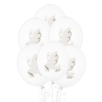 Ballons en latex avec colombe de 30 cm - PartyDeco - 6 unités