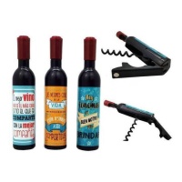 Tire-bouchon + ouvre-bouteille magnétique en forme de bouteille de vin avec phrases assorties - 1 unité