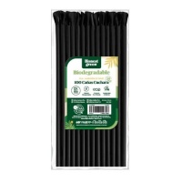 Pailles de 20,3 cm en amidon de maïs noir avec cuillère - Honest Green - 100 unités