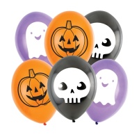 Ballons en latex avec motifs d'Halloween assortis - 6 unités